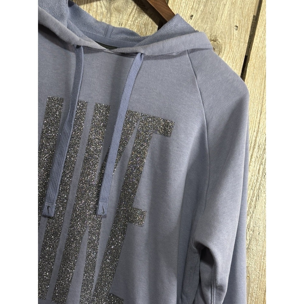 Nike Dri-FIT Hoodie‎ Women's Medium Blue Glitter Logo Pullover Sweatshirt